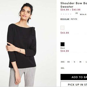 Ann Taylor Should Bow Boatneck sweater black S *New*
